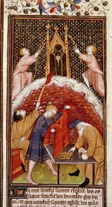 صفحة التقويم: مارس. مرهن. صورة مصغرة من مخطوطة "Hours à l'usage de Paris" مكتوب عليها "Hours du Duke de Rohan" بواسطة فنان غير معروف