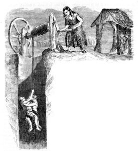 نزول أطفال إلى منجم فحم في إنجلترا حوالي عام 1840. بواسطة فنان غير معروف