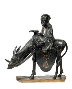 الفيلسوف الصيني Lao Tseu (Lao Zi أو Lao-Tseu أو Lao-Zi) الفيلسوف الصيني ، لديه حمار. تمثال صغير بواسطة فنان غير معروف