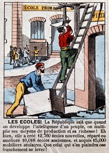 بناء المدارس من قبل العمال - في “Le Figaro” ، مارس 1889. بواسطة فنان غير معروف