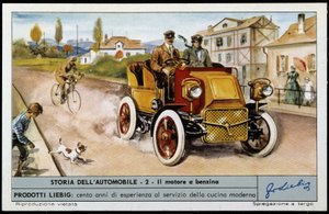 دايملر عام 1897: 4 اسطوانات ، 4 شوط ، 20 حصان. بواسطة فنان غير معروف