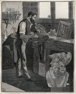 زخرفة الفضيات: إزميل من البرونز. نقش من عام 1885 في "" Les Arts et metiers Illustres "" لأدولف بيتارد. بواسطة فنان غير معروف