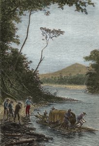 نزول الأمازون (1743-1744) - بداية الطوف بواسطة نقش تشارلز ماري دي لا كوندامين (1701-1774) - بواسطة فنان غير معروف