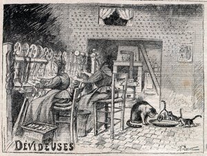 Devideuses - Atelier de Canut - داخل ورشة حياكة الحرير في ليون نقش في "Le Progres اللامع" "عام 1895 بواسطة فنان غير معروف