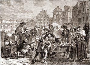 توزيع الطعام على الفلاحين الجياع حوالي عام 1820 - في "" L'Histoire de France "بواسطة هنري مارتن بواسطة فنان غير معروف