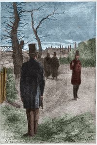 مبارزة بين جورج ويليام فينش هاتون (فينش هاتون) ، إيرل وينشيلسي (1791-1858) وآرثر ويليسلي ، دوق ويلنجتون (1769-1852) في باترسي فيلدز ، في 21 مارس 1829 بواسطة فنان غير معروف
