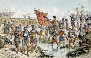 حرب الأديان الثامنة (1585-1598): معركة إيفري في 14/03/1590 بين الجيش الملكي لهنري الرابع (الذي سينتصر) والرابطة الكاثوليكية. رسم توضيحي للقرن التاسع عشر. باريس ، Musee de l'Armee بواسطة فنان غير معروف