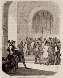 انتخابات 23 أبريل 1848: غرفة الاقتراع في قسم - في "" التاريخ الشعبي المعاصر " بواسطة فنان غير معروف