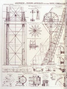 المصعد والمكابس المفصلية لبرج إيفل (نظام Roux-Combaluzier) - التصميم الصناعي بواسطة فنان غير معروف