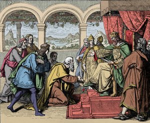 الإمبراطور فريدريك الأول باربيروسا (1122-1190) (فريدريك الأول من هوهنشتاوفن) في رحلته الثانية إلى إيطاليا عام 1158 يمر بنهر أدا ويلتقي بأهل لودي الذين طلبوا منه استعادة أراضيهم (الحملة الإيطالية الثانية ، الإمبراطور فريدريك بارباروسا كرو بواسطة فنان غير معروف
