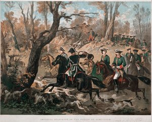 الإمبراطور نابليون الثالث (1808-1873) وزوجته يوجينيا دي مونتيجو (1826-1920) يسيران في غابة كومبين للطباعة الحجرية بالألوان حوالي عام 1855 ميلانو ميوزيو ديل ريسورجيمنتو بواسطة فنان غير معروف