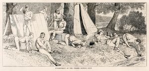 مخيم نادي التايمز للتجديف.؟ من؟ رسم تخطيطي من إطلاق البخار في Henley Regatta؟ نشرت في يوليو 1878 بواسطة غير معروف