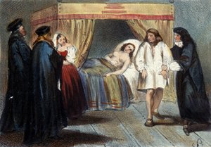حلقة اختبار الرجولة لفنسنت الأول غونزاغ (1562 - 1612) ، دوق مانتوفا ، لزواجه من ابنة فرانسوا دي ميديشي ، إليونور في عام 1584. وكان يشتبه في أنه ليس لديه أي ورثة. مطبوعات القرن التاسع عشر. بواسطة فنان غير معروف
