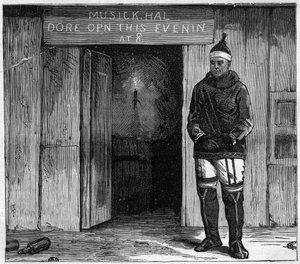 أسكيمو جزيرة ديسكو (Qeqertarsuaq) جرينلاند في نهاية القرن التاسع عشر. نقش 1884 بواسطة فنان غير معروف
