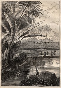 بعثة Antoine Bruny (Bruni) d'Entrecasteaux (1737-1793) للبحث عن Jean Francois Galaup de La Perouse (1741-1788) في 1791: منظر لجزيرة بورون (؟) - رسم توضيحي مأخوذ من "البحارة العظماء في القرن ال 18"" بواسطة فنان غير معروف