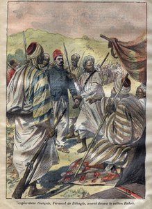 فرديناند دي بيهجل (1857-1899) (مستكشف فرنسي) أسر رباح ثم أمر السلطان بإعدامه شنقًا عام 1899 - نقش في "Le-Pelerin" عام 1899 بواسطة فنان غير معروف