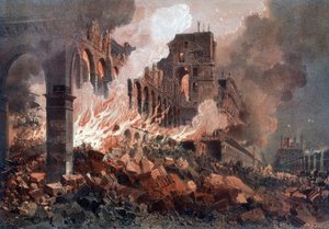 حريق وزارة المالية (في ذلك الوقت في التويلري) في 24 مايو 1871 - الطباعة الحجرية ، أواخر القرن التاسع عشر بواسطة فنان غير معروف