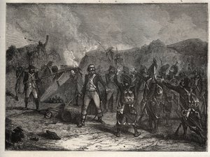 التحالف الأول: العقيد أنطوان غيوم (أنطوان غيوم) رامبون (1759-1842) في معركة مونتينوت في 12 أبريل 1796 ، أثناء الحملة الإيطالية ضد القوات الفرنسية لنابليون بونابرت ضد النمساويين وجيوش سردينيا - الفرنسية بواسطة فنان غير معروف