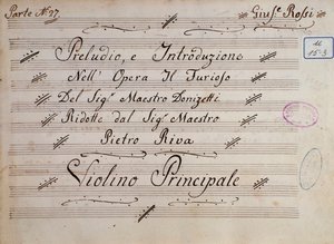 الصفحة الأولى من ورقة الموسيقى للكمان ، Il furioso all'isola di San Domingo بواسطة Gaetano Donizetti بواسطة فنان غير معروف