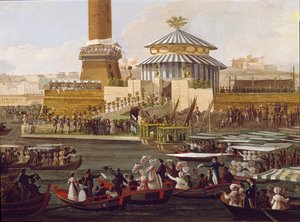 فرانسوا الأول من الصقليتين (1777-1830) وزوجته ماري إيزابيلا من إسبانيا (1789-1848) في احتفال في ترسانة نابولي لوحة مجهولة من القرن التاسع عشر - نابولي ، متحف ناسيونالي دي سان مارتينو بواسطة فنان غير معروف