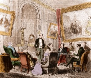 فرانسوا رينيه دي شاتوبريان (1768-1848) ، كاتب وسياسي فرنسي ، يقرأ "Memoires d'Outre-Tomb" في غرفة المعيشة في Madame Recamier في Abbey-au-Bois ، rue de Sevres ، باريس - نقش بواسطة فنان غير معروف