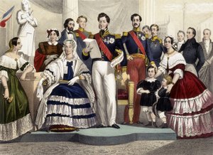 من 1830 إلى 1848. الأميرة ماري ، ماري أميلي ، لويس فيليب الأول ، كونت باريس ، دوق شارتر والأميرة هيلين. نقش القرن التاسع عشر. بواسطة فنان غير معروف