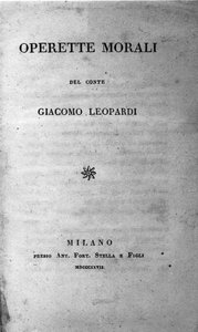 واجهة "Operette morali" (الأعمال الأخلاقية الصغيرة) للشاعر الإيطالي جياكومو ليوباردي (1798 - 1837) 1827 بواسطة فنان غير معروف