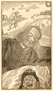صورة من كتاب "الحجاج يتقدمون من هذا العالم ، إلى ما سيأتي به جون بونيان" (1628-1688) تظهر فيه الكاتب يحلم بالحاج المسيحي المثقل بمعرفة خطيته بواسطة غير معروف