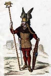 زعيم الغال الذي يحمل علامة الحرب - في "الأزياء المدنية والعسكرية للفرنسيين عبر القرون باريس ف. روي 1882". بواسطة فنان غير معروف