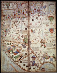 الخريطة الجغرافية: الصين ، وادي الجانج ، سومطرة ، سيلان. أطلس كتالوني (خريطة كاتالونية) (إسبانيا). مخطوطة عام ١٣٧٥ (الورقة ٢ ظ - الورقة ٣) لابراهام كريسك. BN ، باريس بواسطة فنان غير معروف
