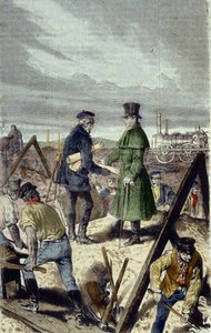 جورج ستيفنسون (1781-1848) ، مهندس إنجليزي ، باني طريق ليفربول مانشستر مع أول قاطرة له. بواسطة فنان غير معروف