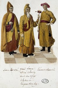 Grand Lama و Lama Lao-Tseu (؟) يزوران بلاط بكين - نقش بواسطة فنان غير معروف