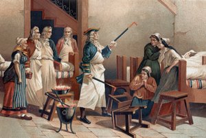 Hermann Leyde Boerhaave (1688-1738) ، طبيب هولندي مع طلابه أمام النساء الهستيريات في مستشفى Leyde. بعد "La Ciencia y sus Hombres par Louis Figuier". برشلونة 1881 بواسطة فنان غير معروف