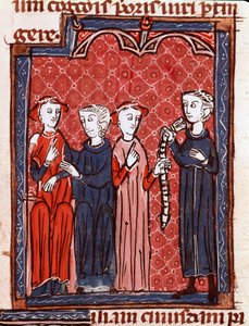تاريخ القانون الكنسي: "امرأة محكوم عليها بحزام العفة" "صورة مصغرة مأخوذة من" Decret de Gratien "(" Concordia discordantium canonum "أو" Decretum Gratiani ") يرجع تاريخها إلى عام 1140 وتنظم قوانين وشرائع الكنيسة الرومانية الكاثوليكية . الثالث عشر بواسطة فنان غير معروف