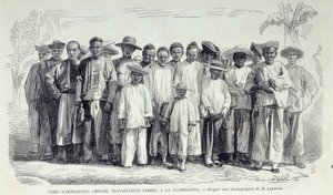 تاريخ المستعمرات الفرنسية: المهاجرون الصينيون العاملون في جوادلوب. الرسم بعد صورة أواخر القرن التاسع عشر ، متحف شارتر للفنون الجميلة بواسطة فنان غير معروف