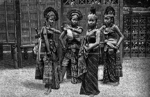 حديقة الحيوانات البشرية: راقصون جاويون في كامبونج ، في المعرض العالمي لعام 1889. (من صورة السيد ليفي). نقش في "" Le Journal de la jeunesse "" بواسطة فنان غير معروف