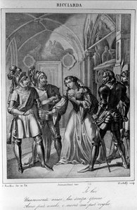 رسم توضيحي للفصل الثالث من "Ricciarda" للشاعر والكاتب المسرحي الإيطالي أوغو فوسكولو (1778-1827) القرن التاسع عشر بواسطة فنان غير معروف