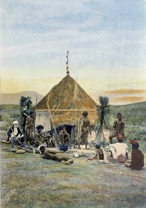 رسم توضيحي لمعسكر التلغراف بالقرب من Uarai في كاليدونيا الجديدة. بواسطة فنان غير معروف