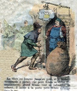 رسم توضيحي من أواخر القرن التاسع عشر لحكاية هانز كريستيان أندرسن (1805-1875) "جراند كلوز وليتل كلوز" (كلاوس). مجموعة خاصة. بواسطة فنان غير معروف