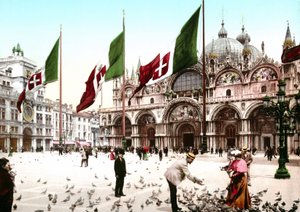 رسم توضيحي يمثل ساحة القديس مرقس في البندقية. الفوتوكروم من نهاية القرن التاسع عشر. بواسطة فنان غير معروف