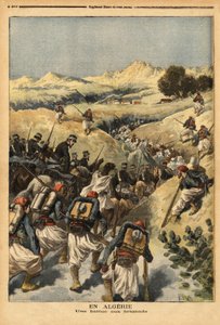 في الجزائر ، كتيبة نظمتها كتيبة كاملة من الزواف ، معززة بسلاح الفرسان ، للقبض على أرسكي بن بشير ، حكمت عليها محكمة الجزائر بالإعدام ثلاث مرات. نقش في "" مجلة Le Petit "" 23/12/1893. مجموعة سيلفا. بواسطة فنان غير معروف