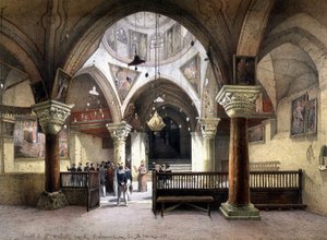 داخل كنيسة القديسة هيلانة ، القدس. نقش القرن التاسع عشر. بواسطة فنان غير معروف