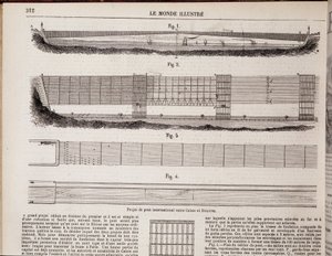 مشروع الجسر الدولي فوق القناة بين كاليه ودوفر - في "" The Illustrous World "" بتاريخ 16/11/1867 بواسطة فنان غير معروف