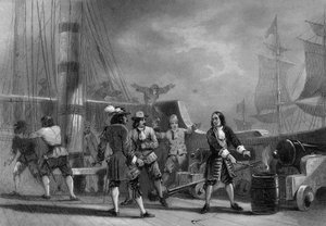 جان بارت (1650-1702) على متن قرصان اللغة الإنجليزية. في "" التاريخ العام للبحرية "" لفان تيناك بواسطة فنان غير معروف