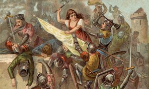 Jeanne Laisne dit Jeanne Hachette (مواليد 1454) ، شخصية المقاومة الفرنسية ضد Charles the Temeraire أثناء حصار مدينة Beauvais بواسطة فنان غير معروف