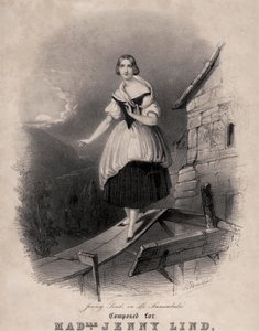 جيني ليند ، السوبرانو السويدي ، في مشهد المشي أثناء النوم في Bellini s La sonnambula بواسطة غير معروف