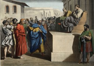 يسوع المسيح أمام بيلاطس البنطي (بيلاطيوس البنطي). نقش مجهول من منتصف القرن التاسع عشر. بواسطة فنان غير معروف