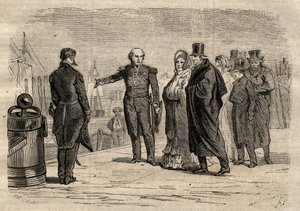 Jules Dumont d'Urville (1790-1842) يقود تشارلز X والعائلة المالكة في إنجلترا 16 أغسطس 1830 - نقش في "Dictionnaire الشعبية اللامعة" - 1864 - بواسطة جوزيف ديسمبري وإدموند ألونييه - بواسطة فنان غير معروف