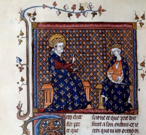 قام الملك لويس التاسع (1214-1270) بتعليم سيد الملك لابنه ، المستقبل فيليب الثالث المنمنمات من مخطوطة من القرن الرابع عشر. شانتيلي ، متحف كوندي بواسطة فنان غير معروف