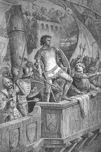 Knut the Great (Canut I) (994 أو 995-1035) - Cnut the Great's men on the London Bridge ، تحت هجوم أولاف الثاني من النرويج (Olaf II of Norway) - نقش في "" Kaiser ، Konig une Papst "بقلم ريتشارد روث بواسطة فنان غير معروف